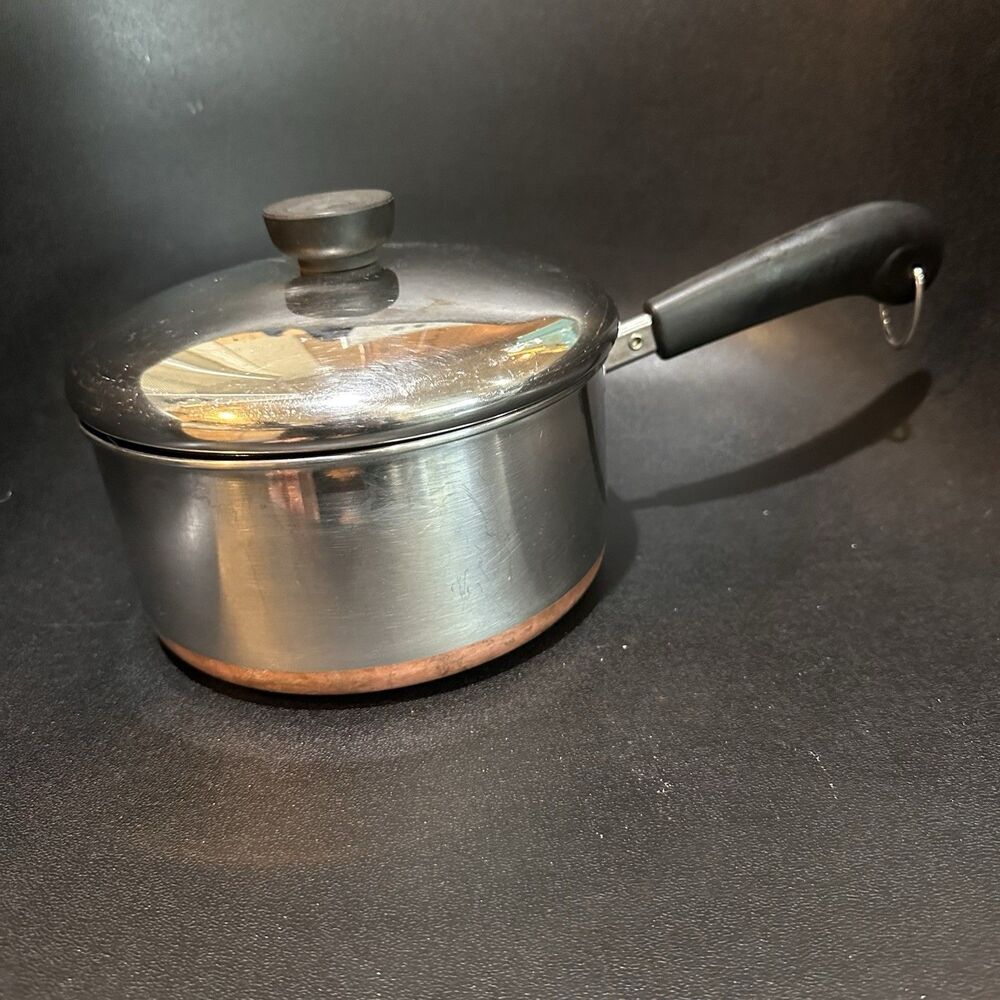 Revere Ware 2 Qt 85B Copper Bottom Stainless Steel Saucepan w/ Lid Long Handle
